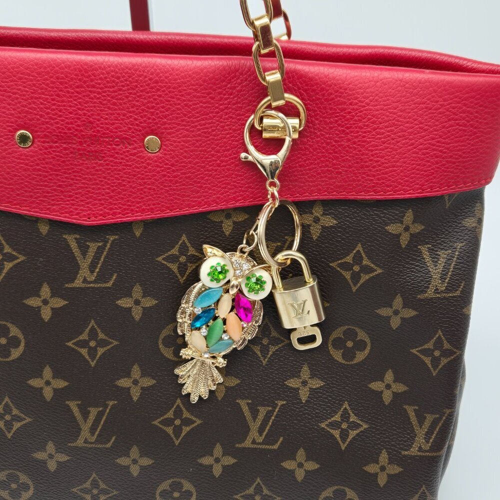 Authentic Louis Vuitton Gold Padlock & Key with Unbranded Owl Keychain